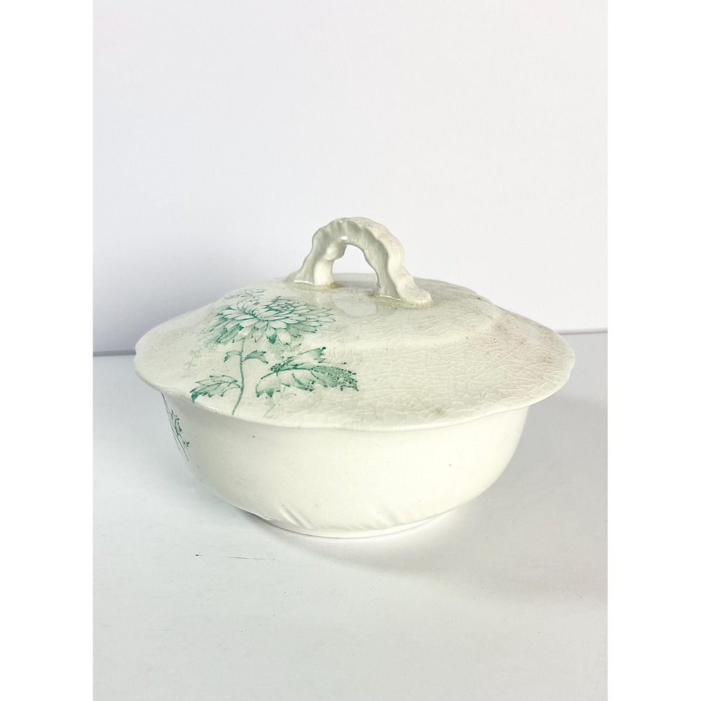 Admiral V.P.C.O covered dish candy trinket soap Green transferware Crazing‎